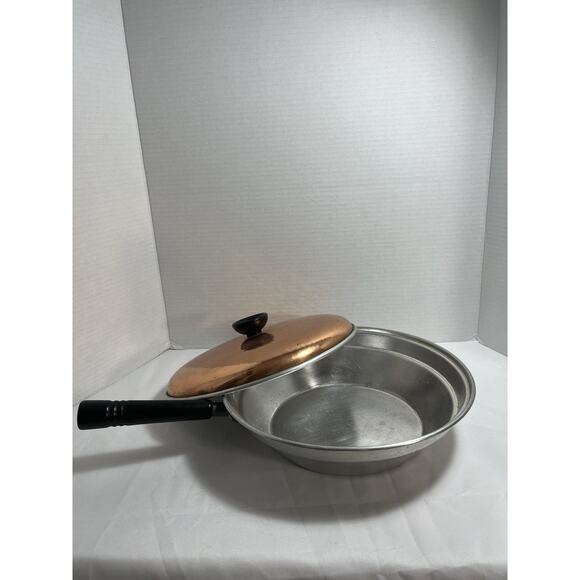 Vintage Copper Chafing Dish with Double Boiler and Fuel Holder 4 Piece Set - Picture 6 of 9